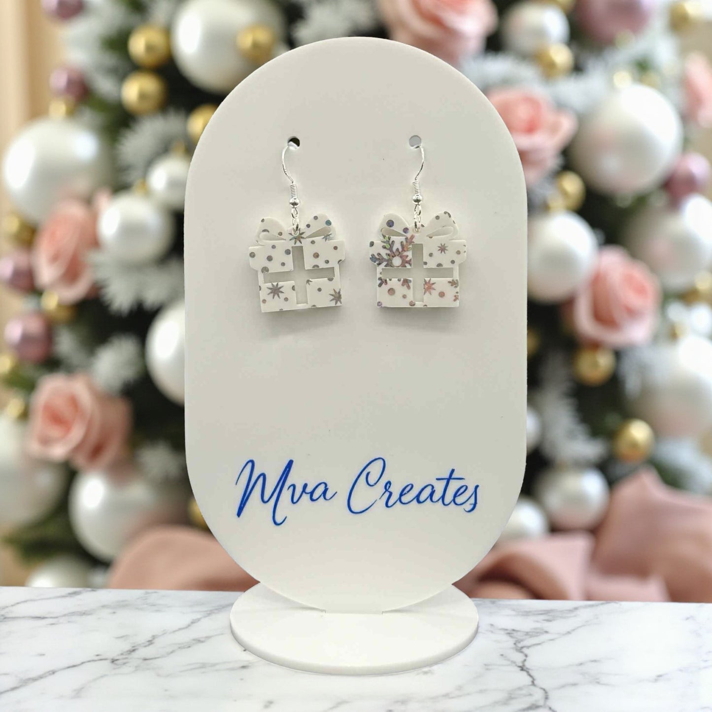 Snowflake Gift Box Earrings | Christmas Acrylic Earrings | Holiday Jewelry Gift