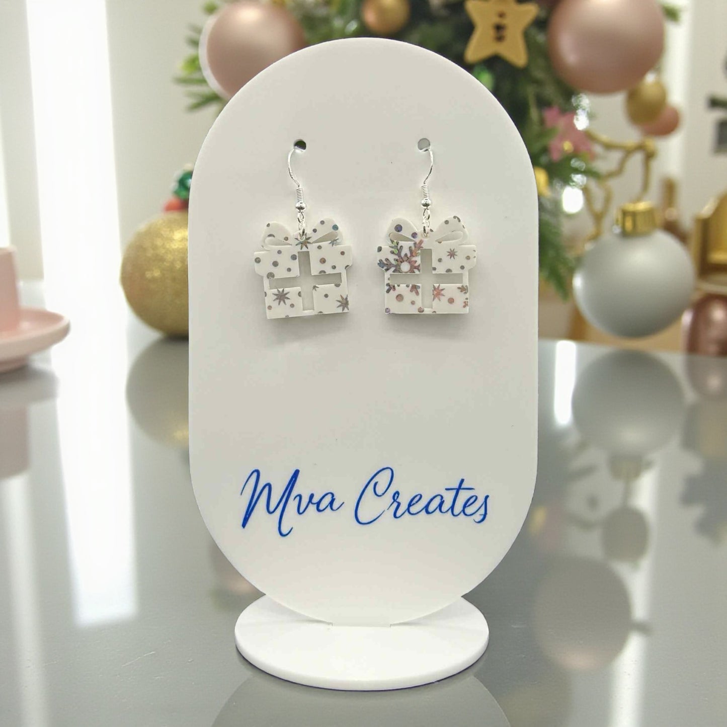 Snowflake Gift Box Earrings | Christmas Acrylic Earrings | Holiday Jewelry Gift