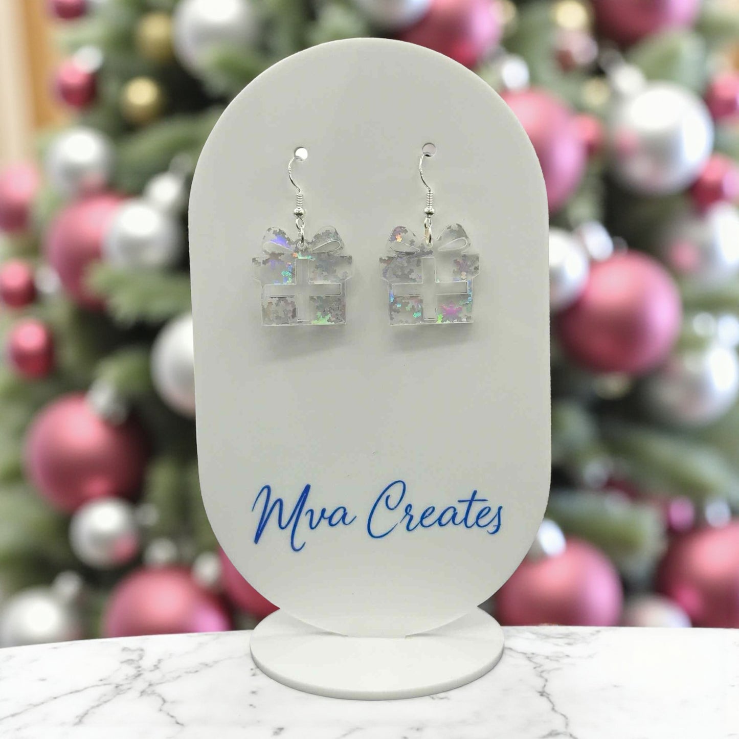 Iridescent Gift Box Earrings | Holographic Acrylic Christmas Earrings | Sparkly Holiday Jewelry