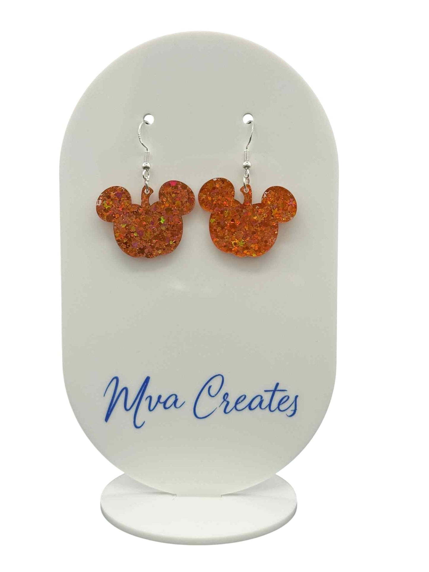 Orange Glitter Mouse Earrings | Halloween Acrylic Earrings | Fall Sparkle Jewelry