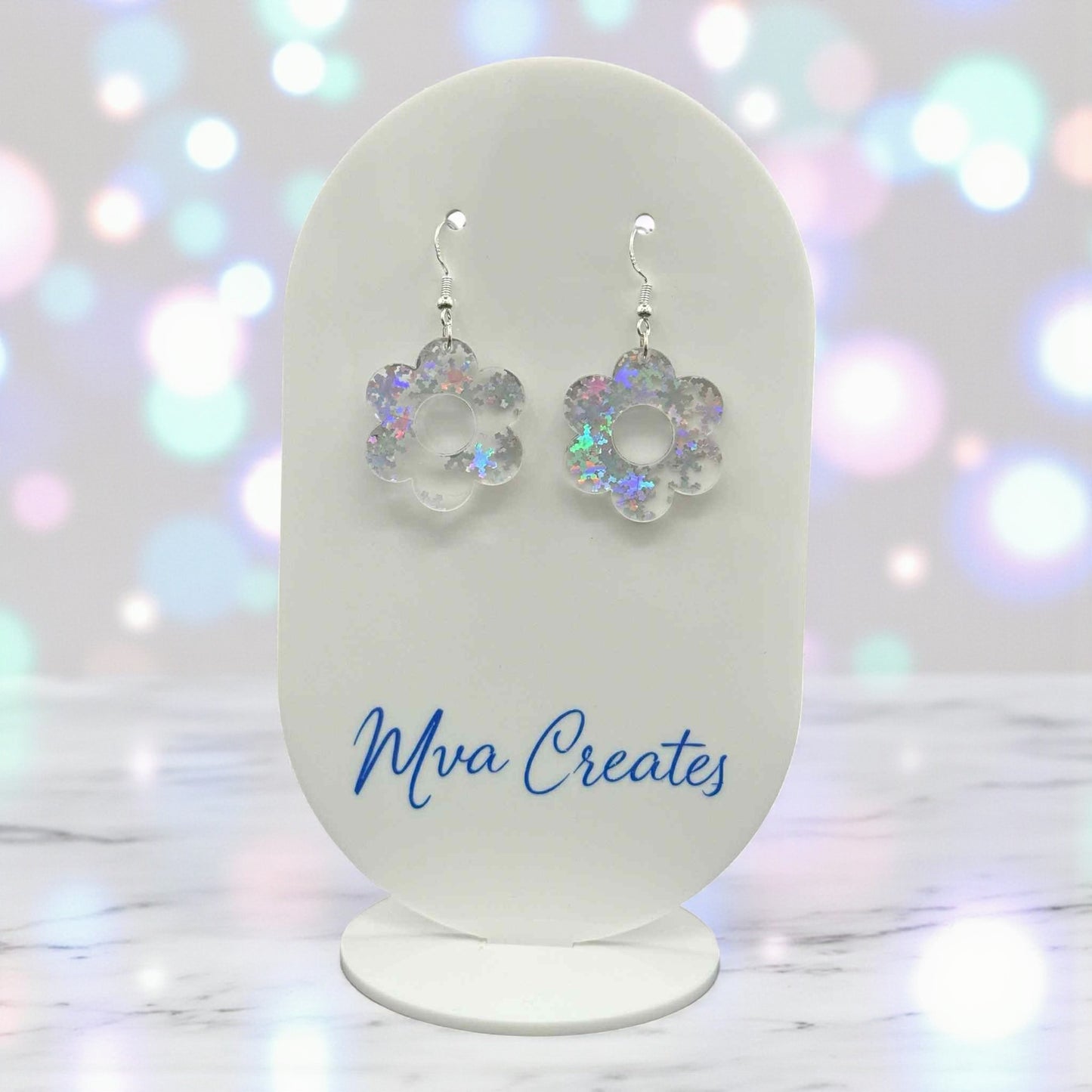 Iridescent Flower Earrings | Holographic Acrylic Earrings | Lightweight Handmade Jewelry