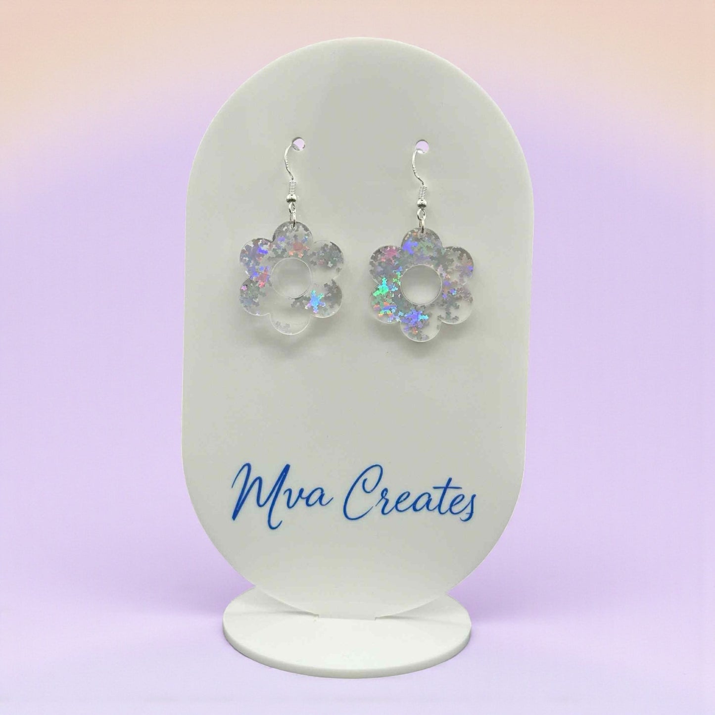 Iridescent Flower Earrings | Holographic Acrylic Earrings | Lightweight Handmade Jewelry