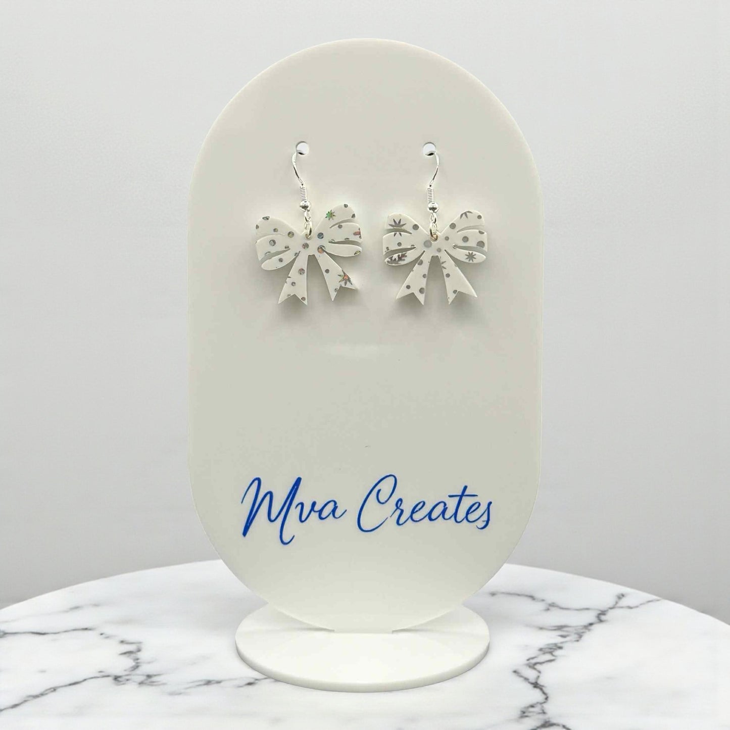 Snowflake Bow Earrings | White Acrylic Christmas Earrings | Holiday Jewelry Gift
