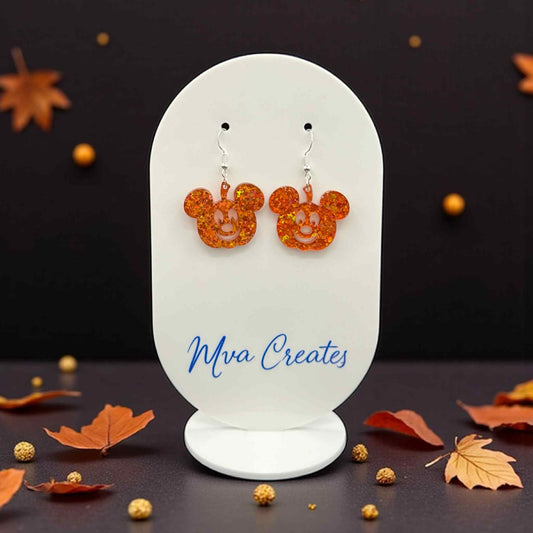 Pumpkin Mouse Earrings | Halloween Glitter Earrings | Spooky Cute Acrylic Jewelry