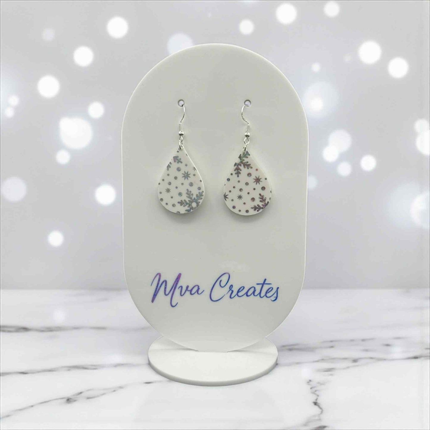 Snowflake Teardrop Earrings | Winter Acrylic Earrings | Lightweight Holiday Jewelry