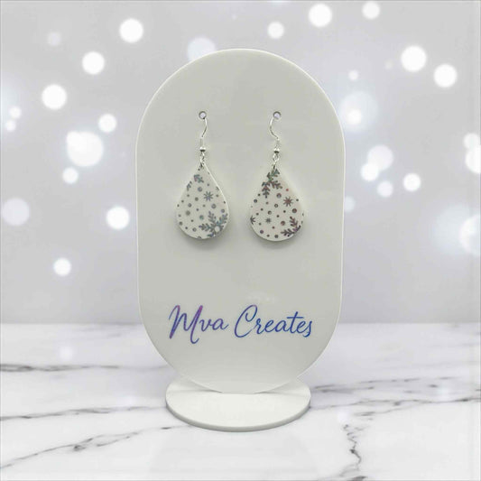 Snowflake Teardrop Earrings | Winter Acrylic Earrings | Lightweight Holiday Jewelry