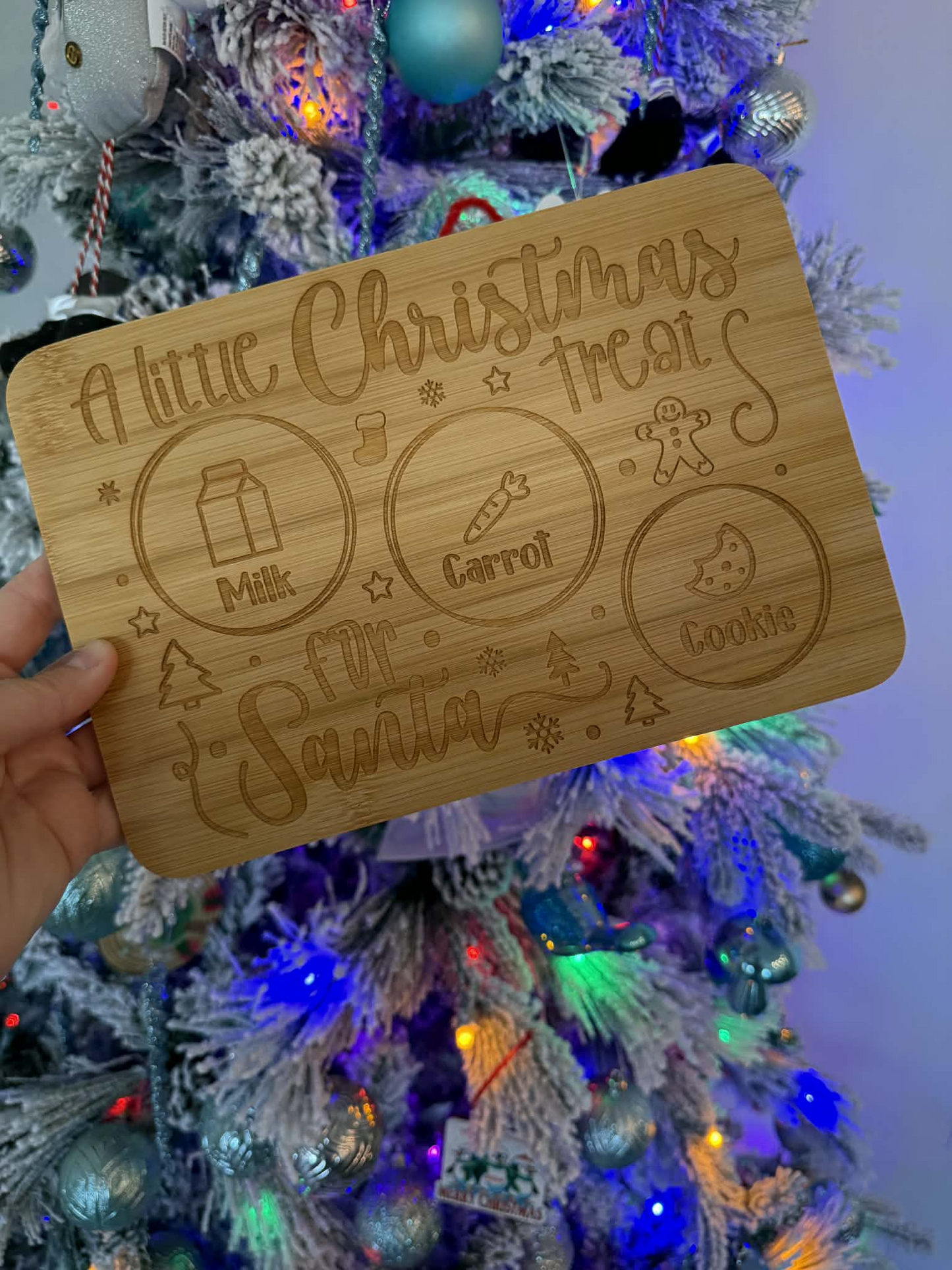 Personalized Christmas Eve Treat Board for Santa – Engraved Bamboo Milk & Cookies Tray – Holiday Family Tradition Gift