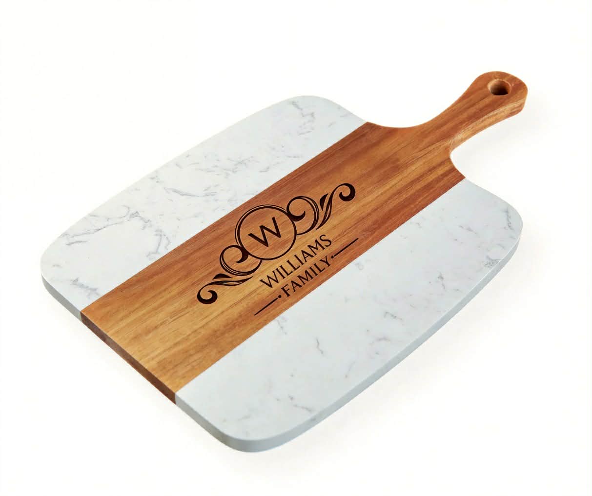 Personalized Marble & Acacia Serving Board Set (5pc) | Custom Engraved + 4 Tools