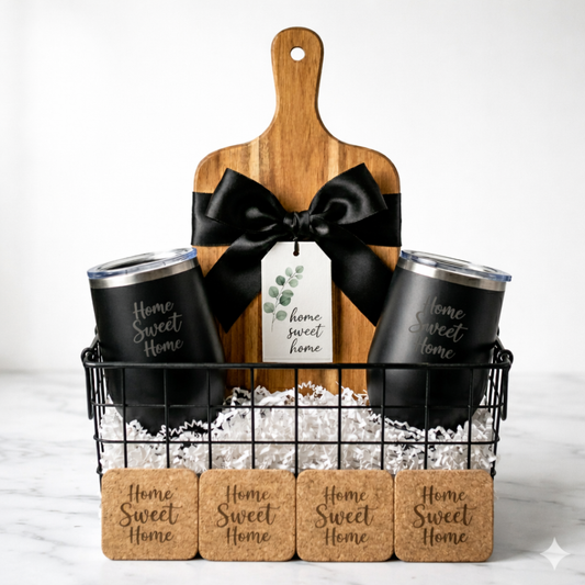 Luxury Realtor Closing Gift Basket – Personalized Acacia Set (2 Laser-Engraved 12oz Wine Tumblers)