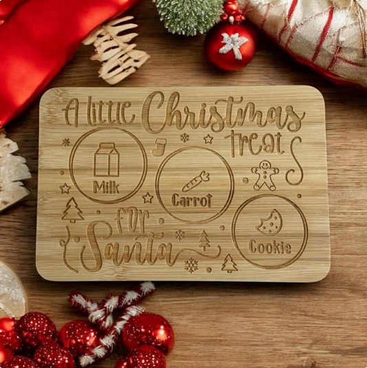 Personalized Christmas Eve Treat Board for Santa – Engraved Bamboo Milk & Cookies Tray – Holiday Family Tradition Gift