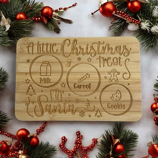 Personalized Christmas Eve Treat Board for Santa – Engraved Bamboo Milk & Cookies Tray – Holiday Family Tradition Gift