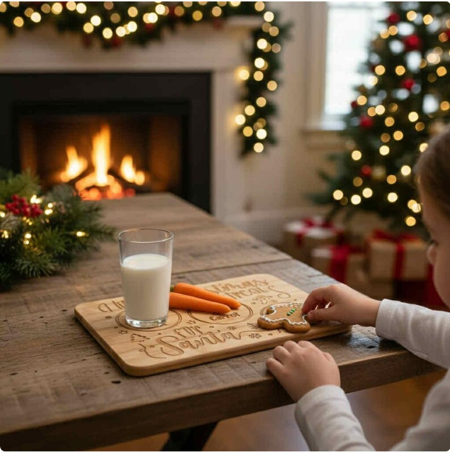 Personalized Christmas Eve Treat Board for Santa – Engraved Bamboo Milk & Cookies Tray – Holiday Family Tradition Gift