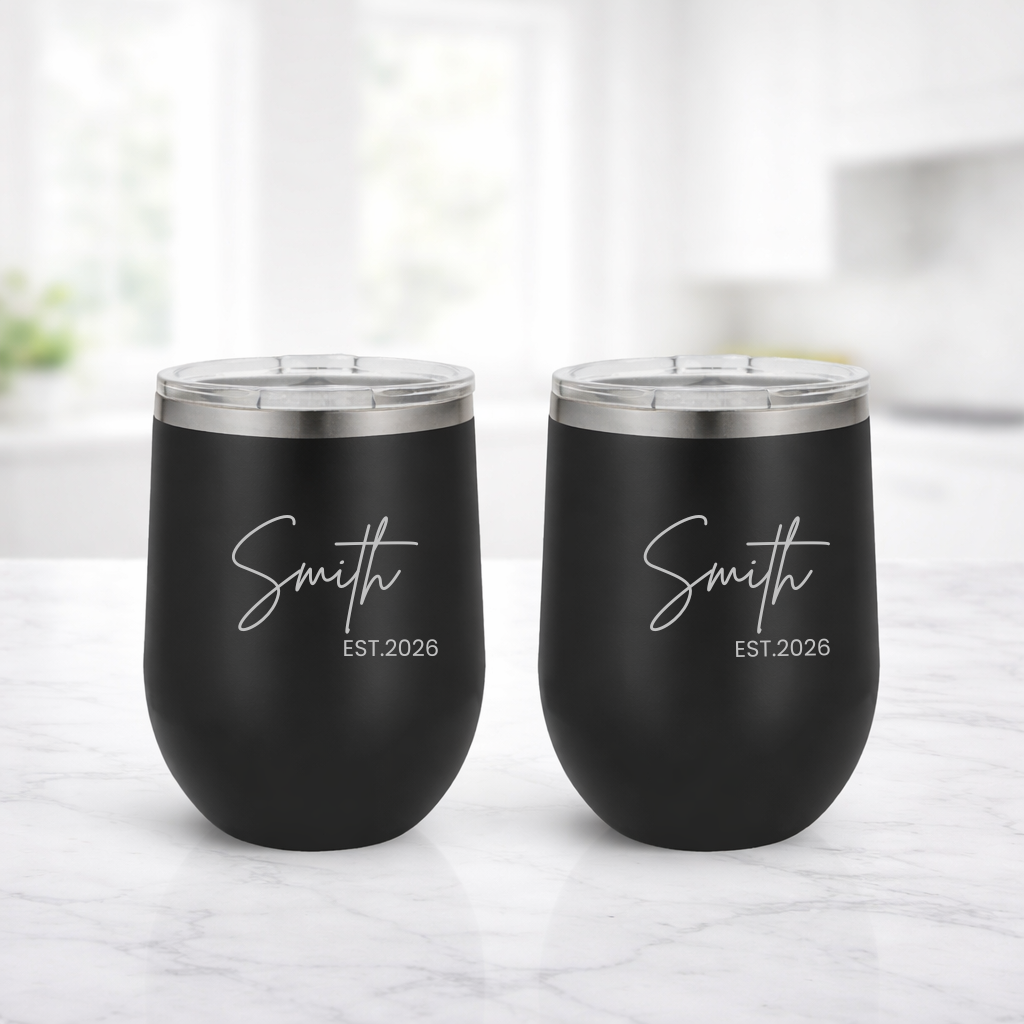 Luxury Realtor Closing Gift Basket – Personalized Acacia Set (2 Laser-Engraved 12oz Wine Tumblers)