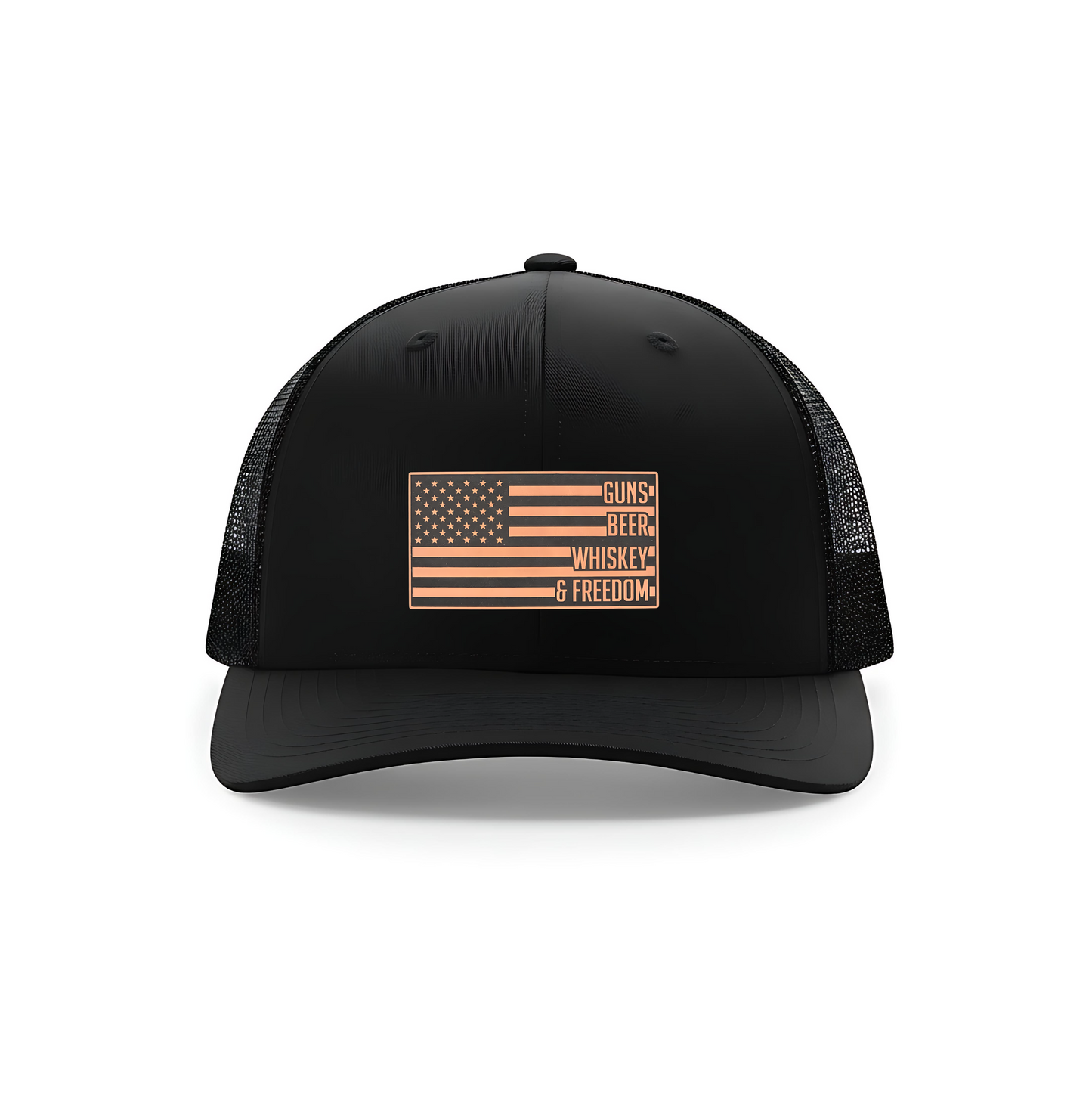 Guns Beer Whiskey & Freedom Leatherette Patch Hat – Richardson 112 Trucker Cap