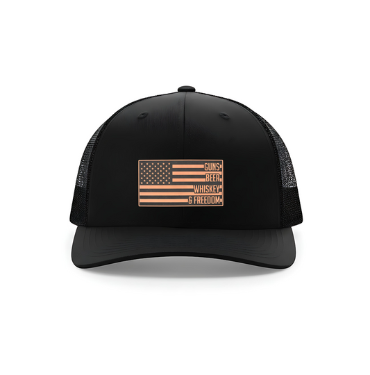 Guns Beer Whiskey & Freedom Leatherette Patch Hat – Richardson 112 Trucker Cap
