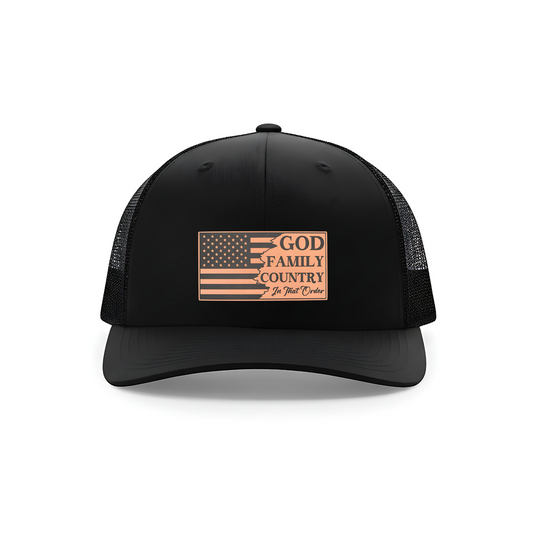 God Family Country Leatherette Patch Hat – Richardson 112 Trucker Cap