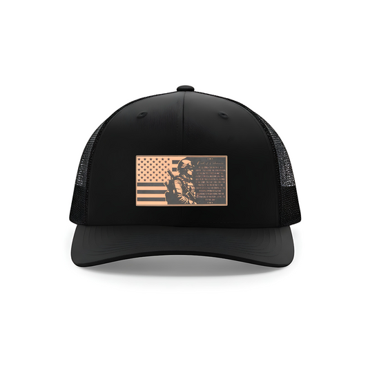Patriotic Soldier Prayer Leatherette Patch Hat – Richardson 112 Trucker Snapback