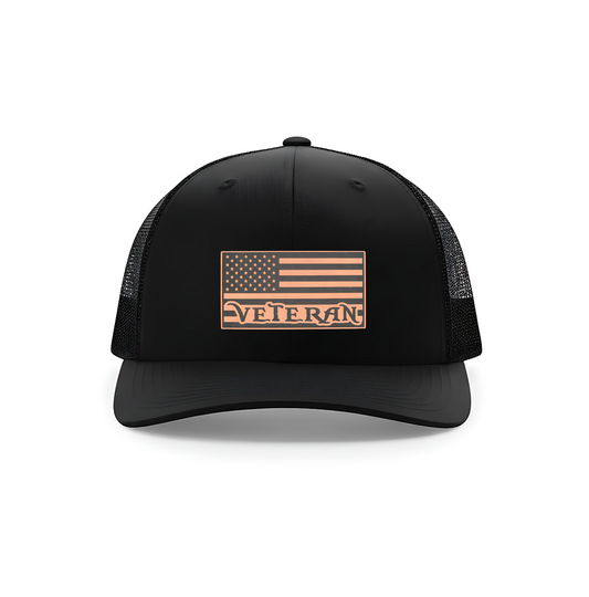 Veteran American Flag Leatherette Patch Hat – Richardson 112 Trucker Cap