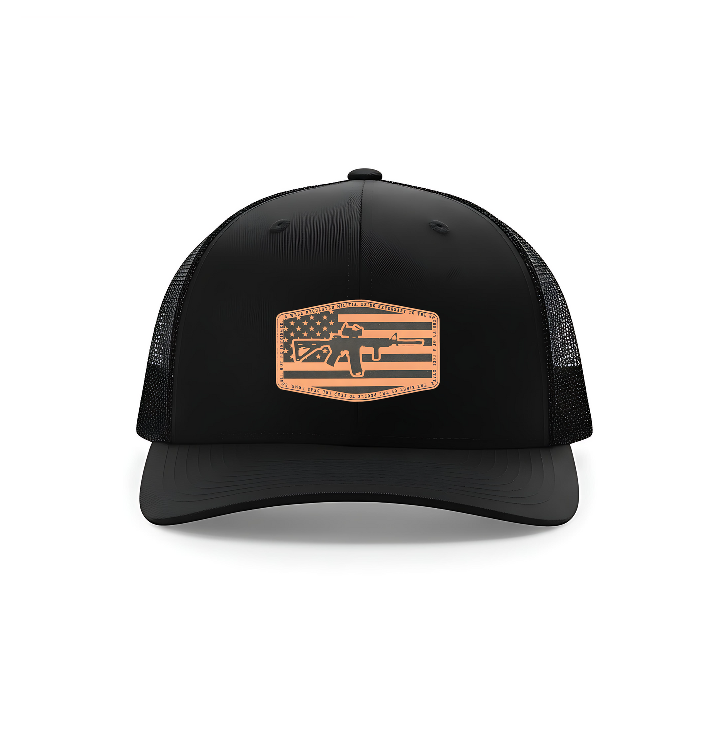 American Flag Rifle Leatherette Patch Hat – Richardson 112 Trucker Cap
