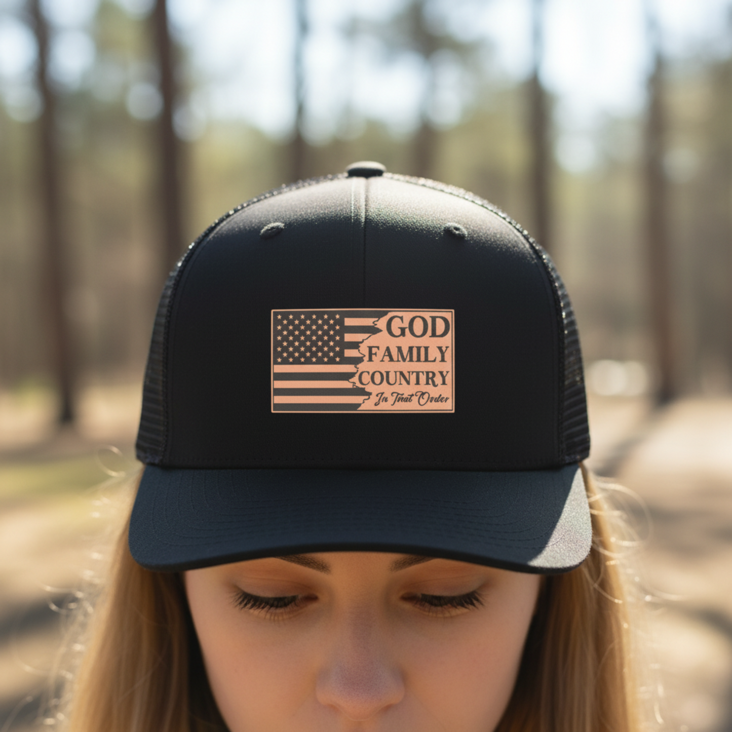 God Family Country Leatherette Patch Hat – Richardson 112 Trucker Cap