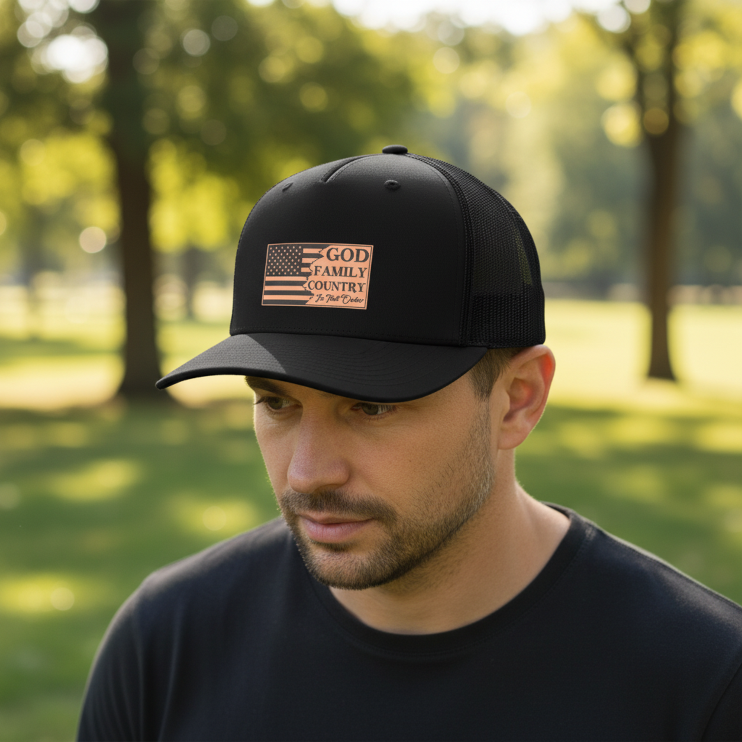 God Family Country Leatherette Patch Hat – Richardson 112 Trucker Cap
