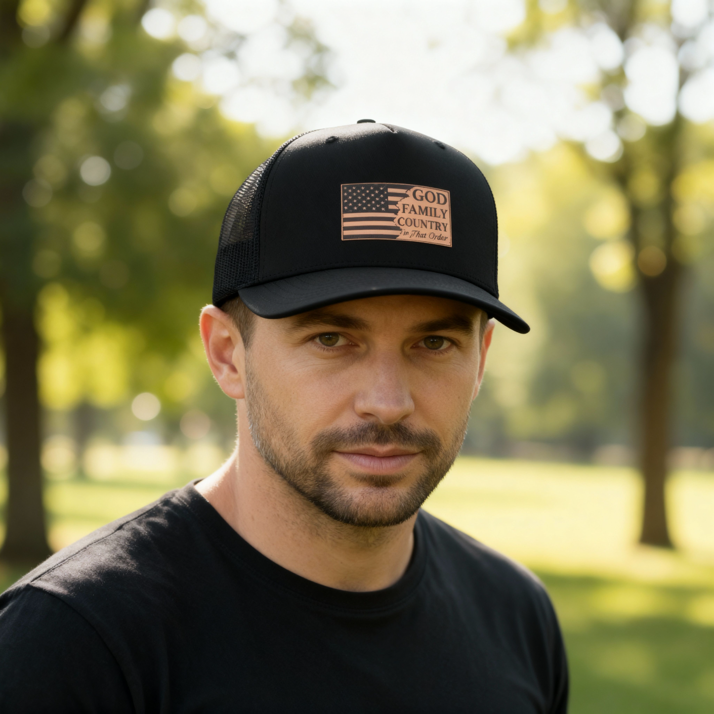 God Family Country Leatherette Patch Hat – Richardson 112 Trucker Cap
