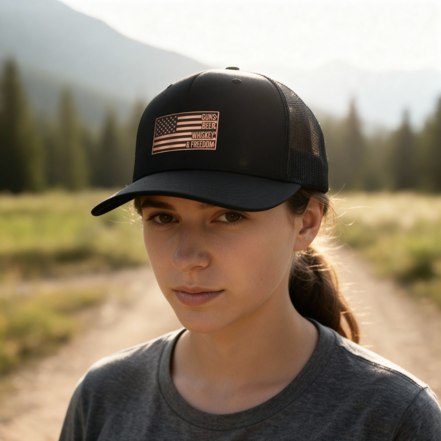 Guns Beer Whiskey & Freedom Leatherette Patch Hat – Richardson 112 Trucker Cap
