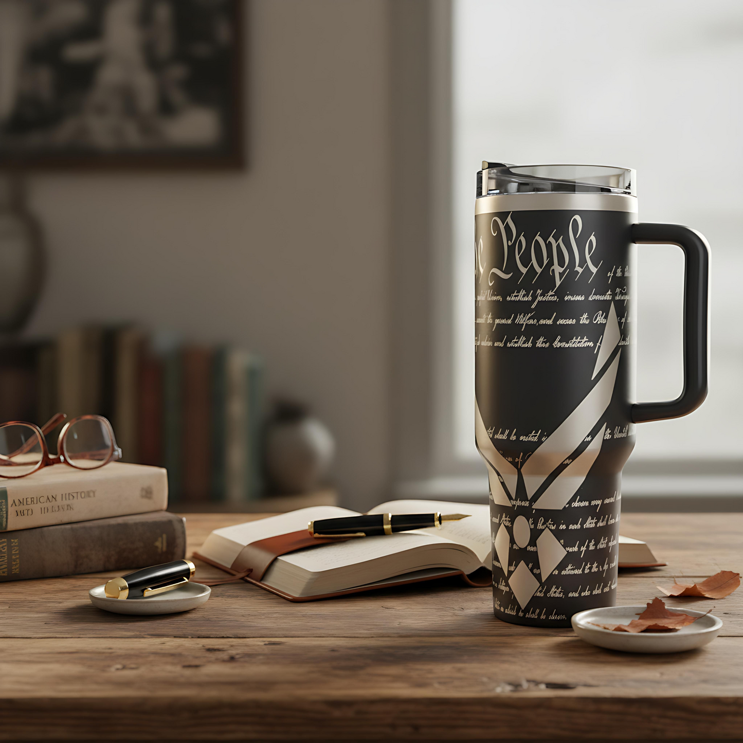We The People Laser Engraved 40oz Tumbler with Handle (Insulated Stainless Steel)