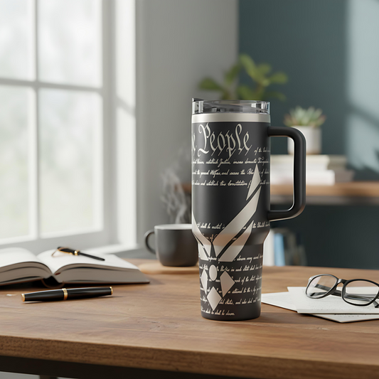 We The People Laser Engraved 40oz Tumbler with Handle (Insulated Stainless Steel)