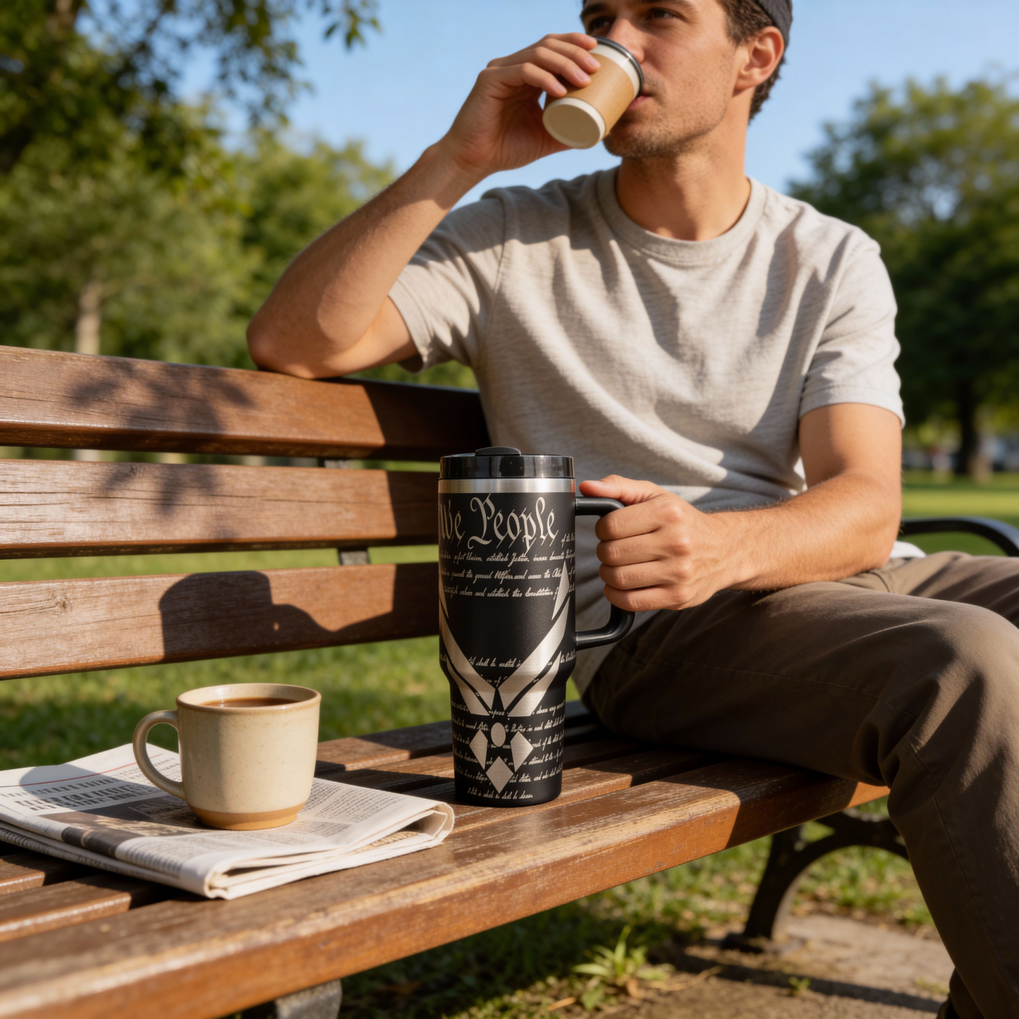 We The People Laser Engraved 40oz Tumbler with Handle (Insulated Stainless Steel)
