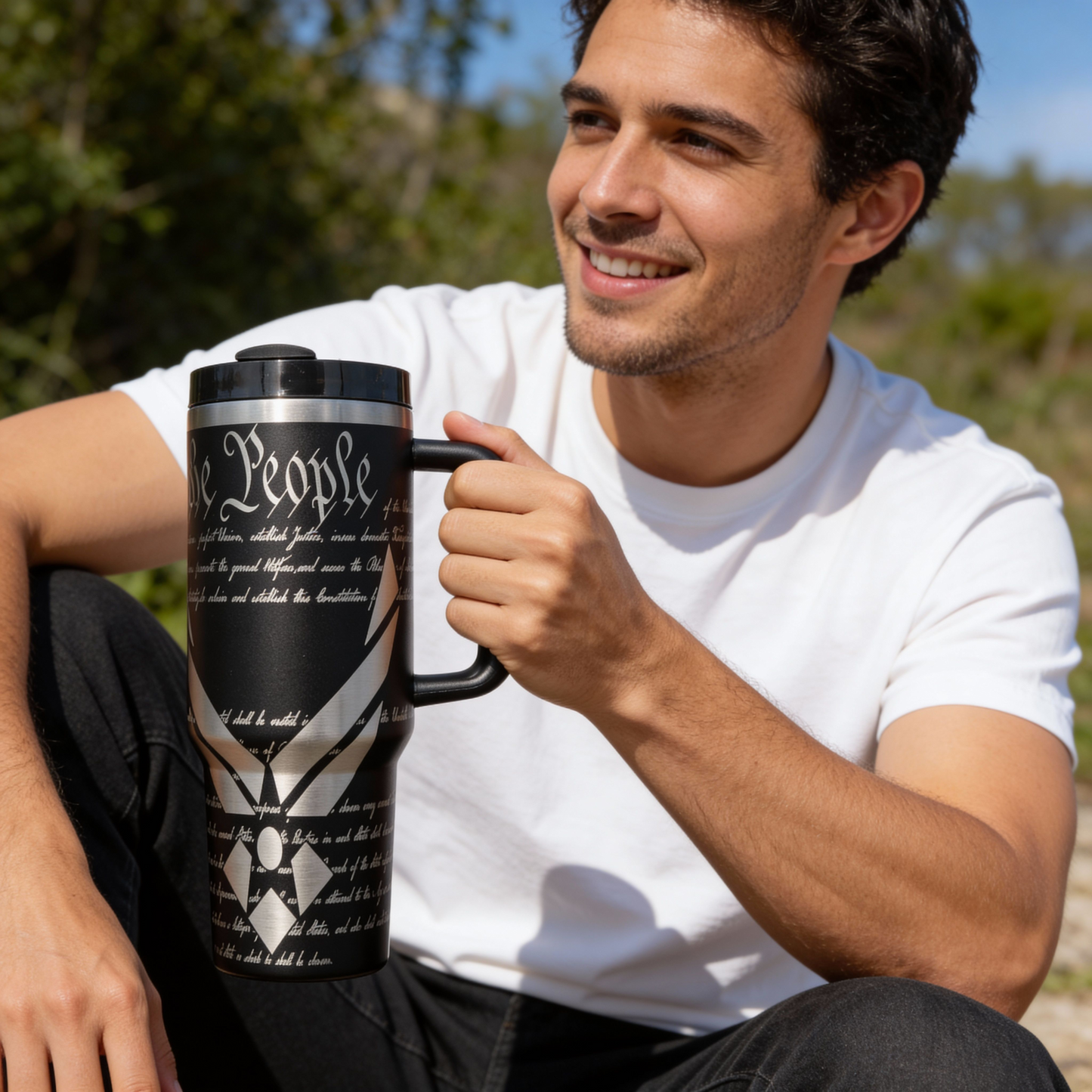 We The People Laser Engraved 40oz Tumbler with Handle (Insulated Stainless Steel)