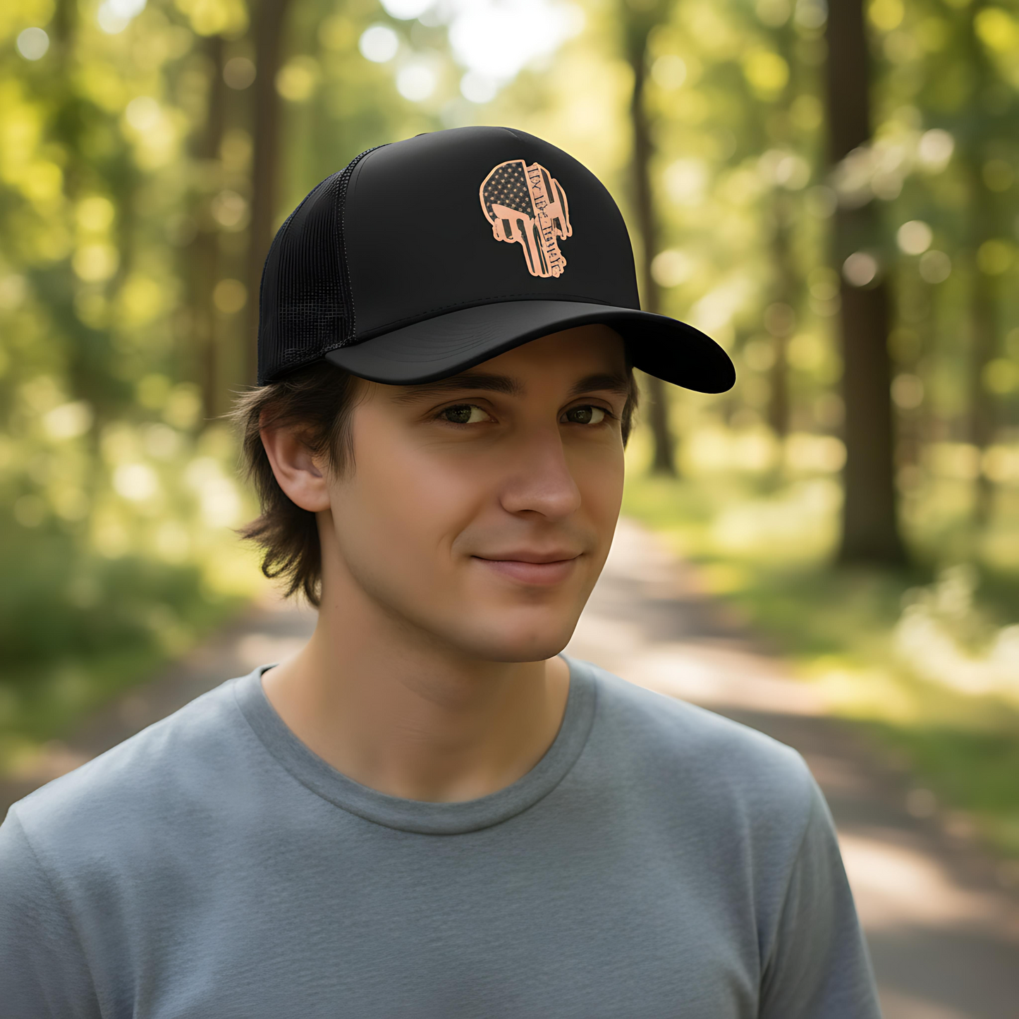 “We The People” Patriotic Skull Leatherette Patch Hat – Richardson 112 Trucker Cap