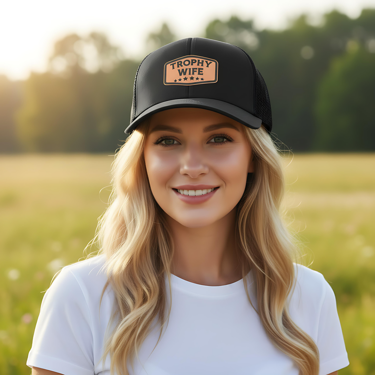 Trophy Wife Leatherette Patch Hat – Richardson 112 Trucker Cap (Multiple Colors)