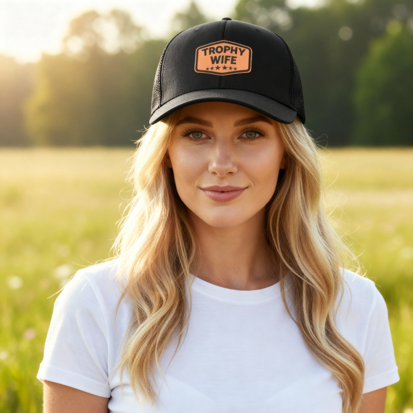 Trophy Wife Leatherette Patch Hat – Richardson 112 Trucker Cap (Multiple Colors)