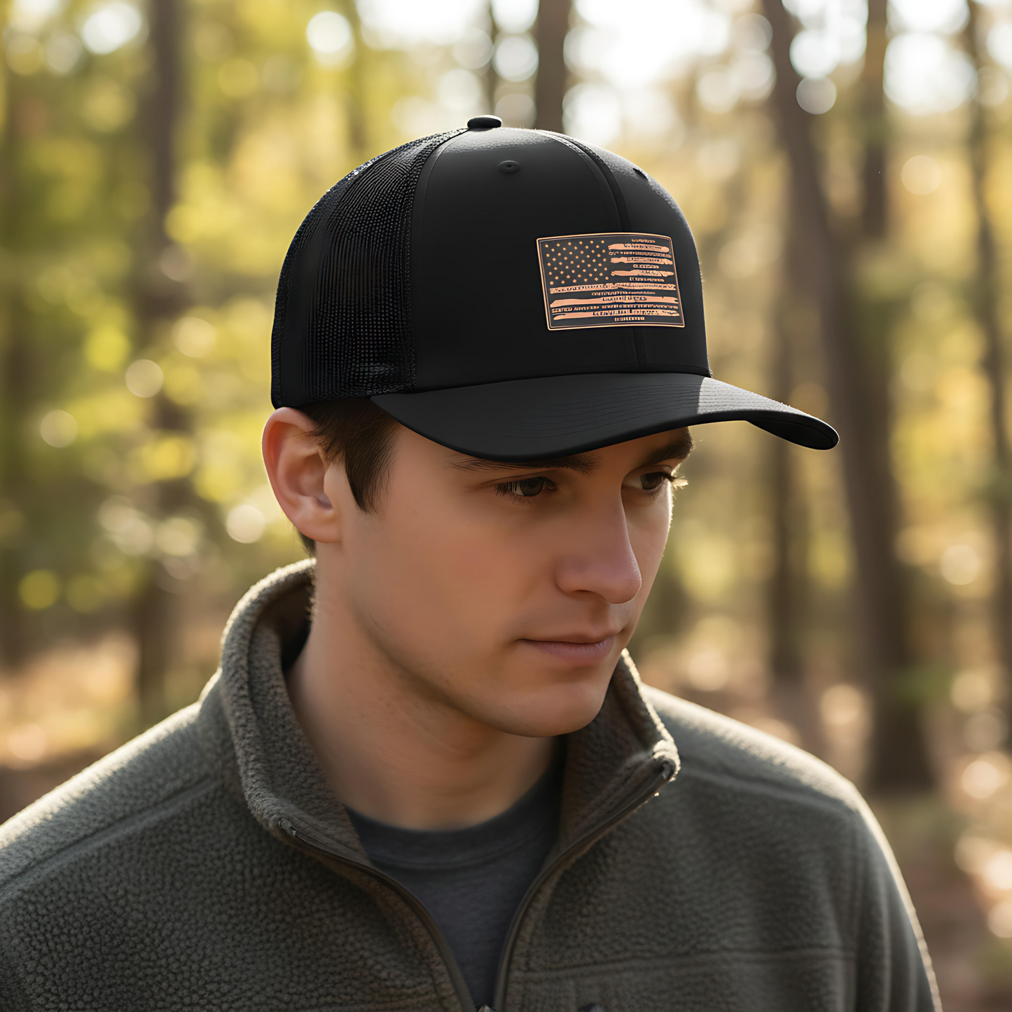 Patriotic American Flag Oath Leatherette Patch Hat – Richardson 112 Trucker Cap