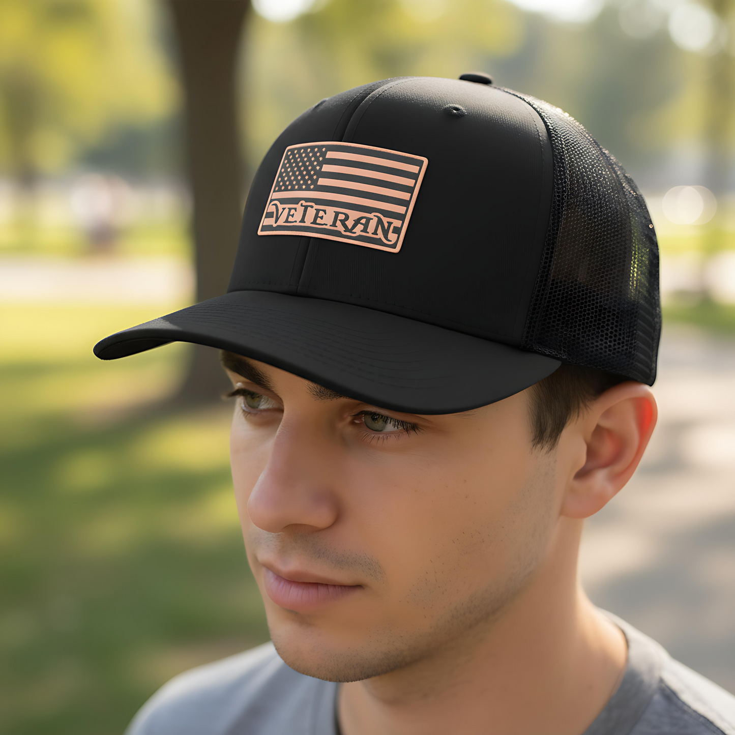 Veteran American Flag Leatherette Patch Hat – Richardson 112 Trucker Cap