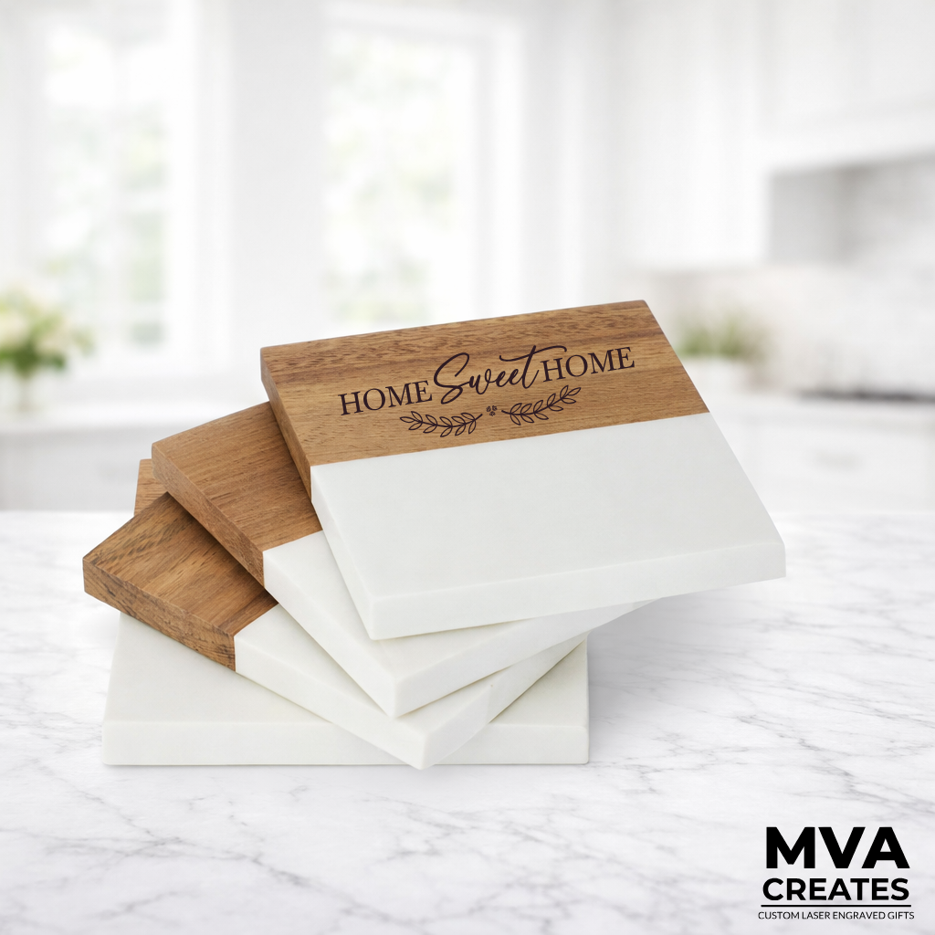 Luxury Realtor Closing Gift Basket Personalized Marble & Wood Set (2 Wine Tumblers)