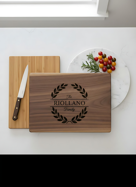 Personalized Walnut Cutting Board — Custom Family Name Engraving