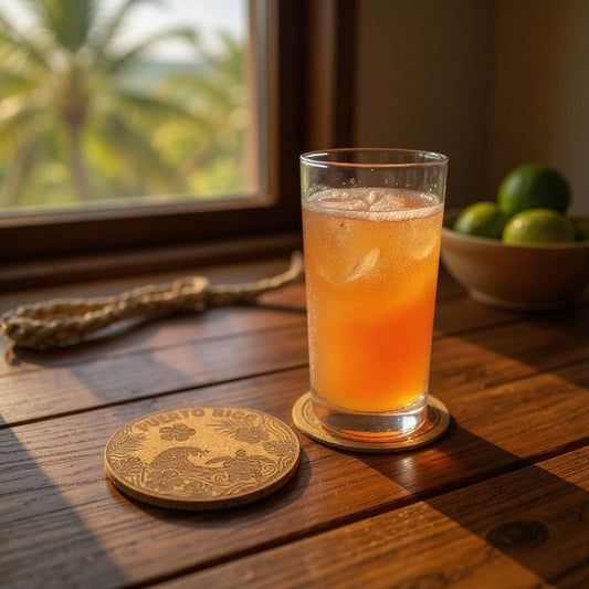 Puerto Rico Laser-Engraved Cork Coaster – Tropical Coquí & Florals