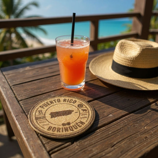 Puerto Rico “Borinquen” Laser-Engraved Cork Coaster – Island Silhouette