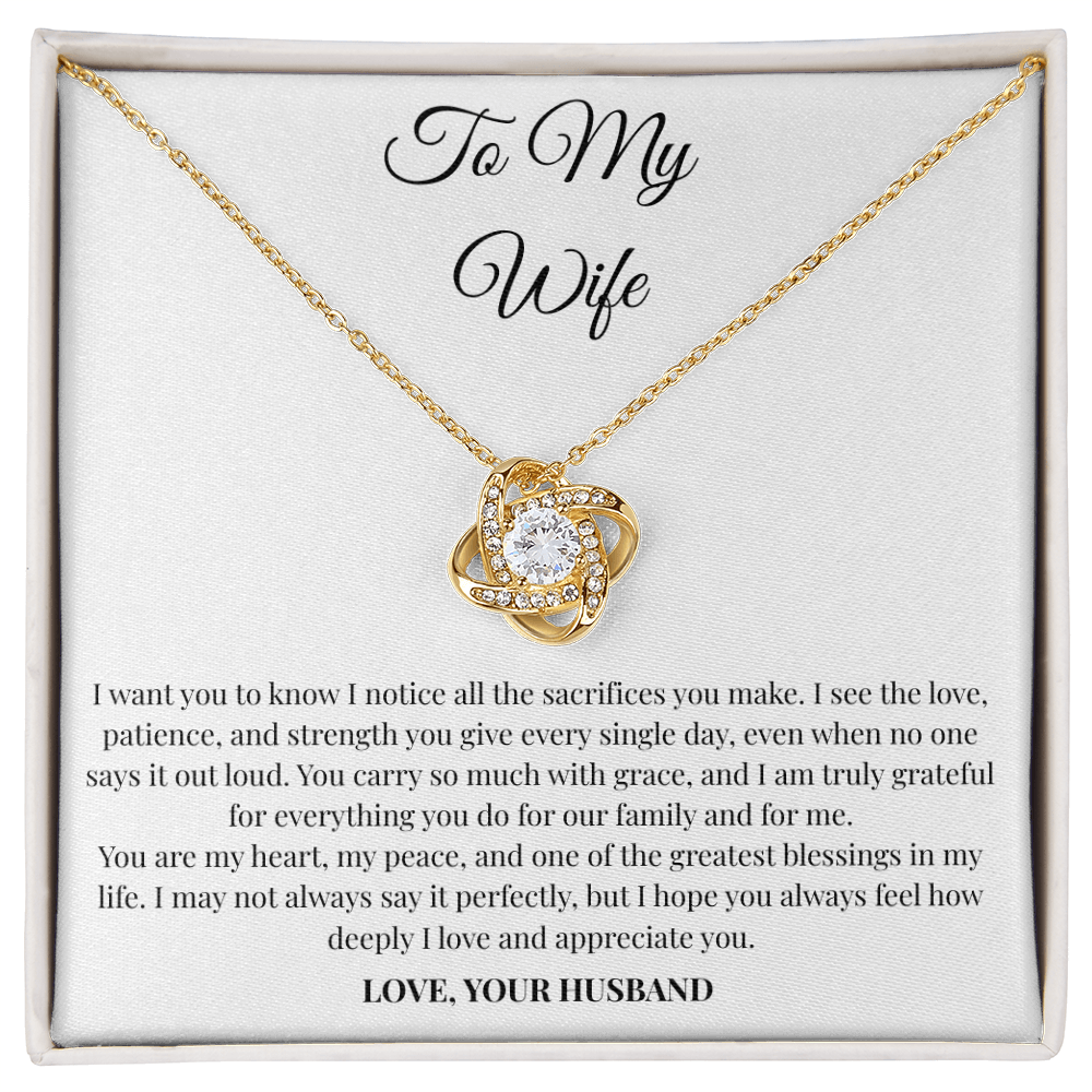 To My Wife Sacrifice Message Card Necklace – Love Knot Gift from Husband
