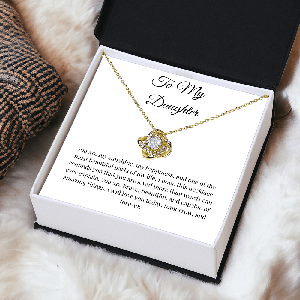 To My Daughter Love Knot Necklace – Sunshine Message Card Gift from Mom or Dad