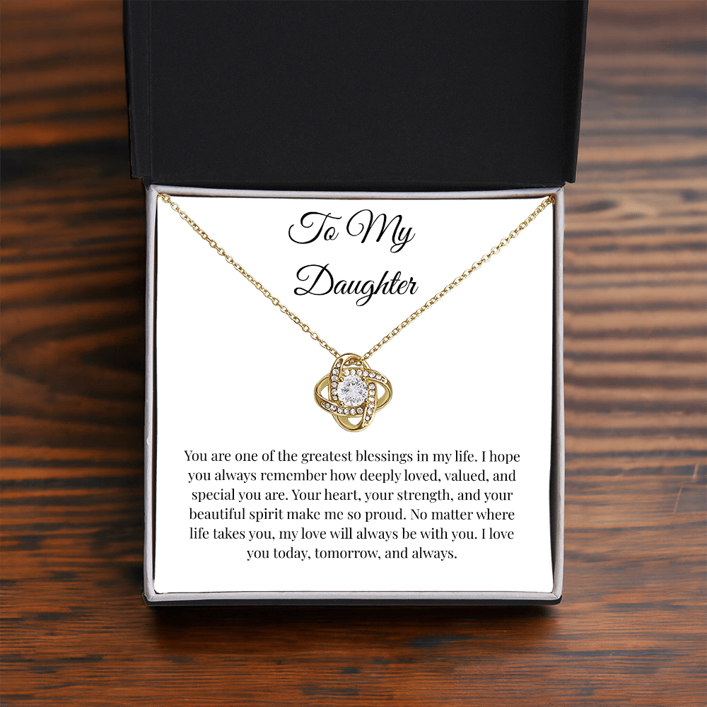 To My Daughter Love Knot Necklace – Meaningful Message Card Gift from Dad or Mom