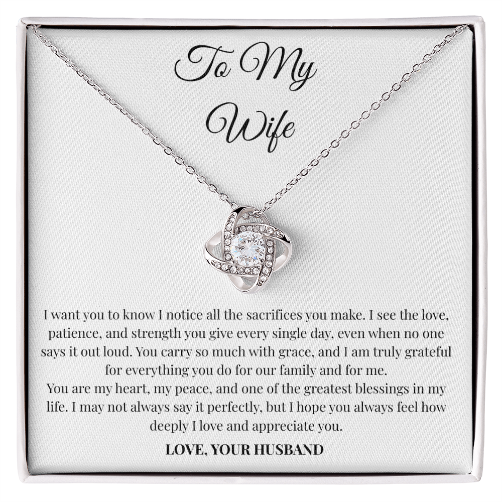 To My Wife Sacrifice Message Card Necklace – Love Knot Gift from Husband