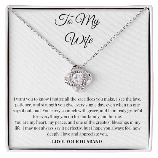 To My Wife Sacrifice Message Card Necklace – Love Knot Gift from Husband
