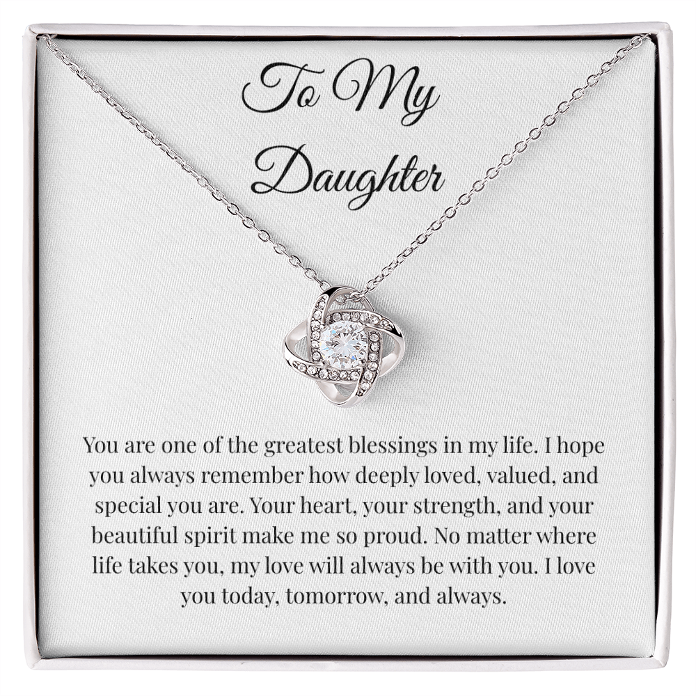 To My Daughter Love Knot Necklace – Meaningful Message Card Gift from Dad or Mom