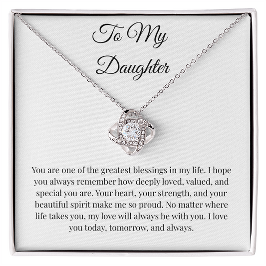 To My Daughter Love Knot Necklace – Meaningful Message Card Gift from Dad or Mom