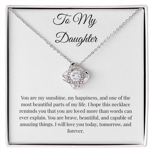 To My Daughter Love Knot Necklace – Sunshine Message Card Gift from Mom or Dad