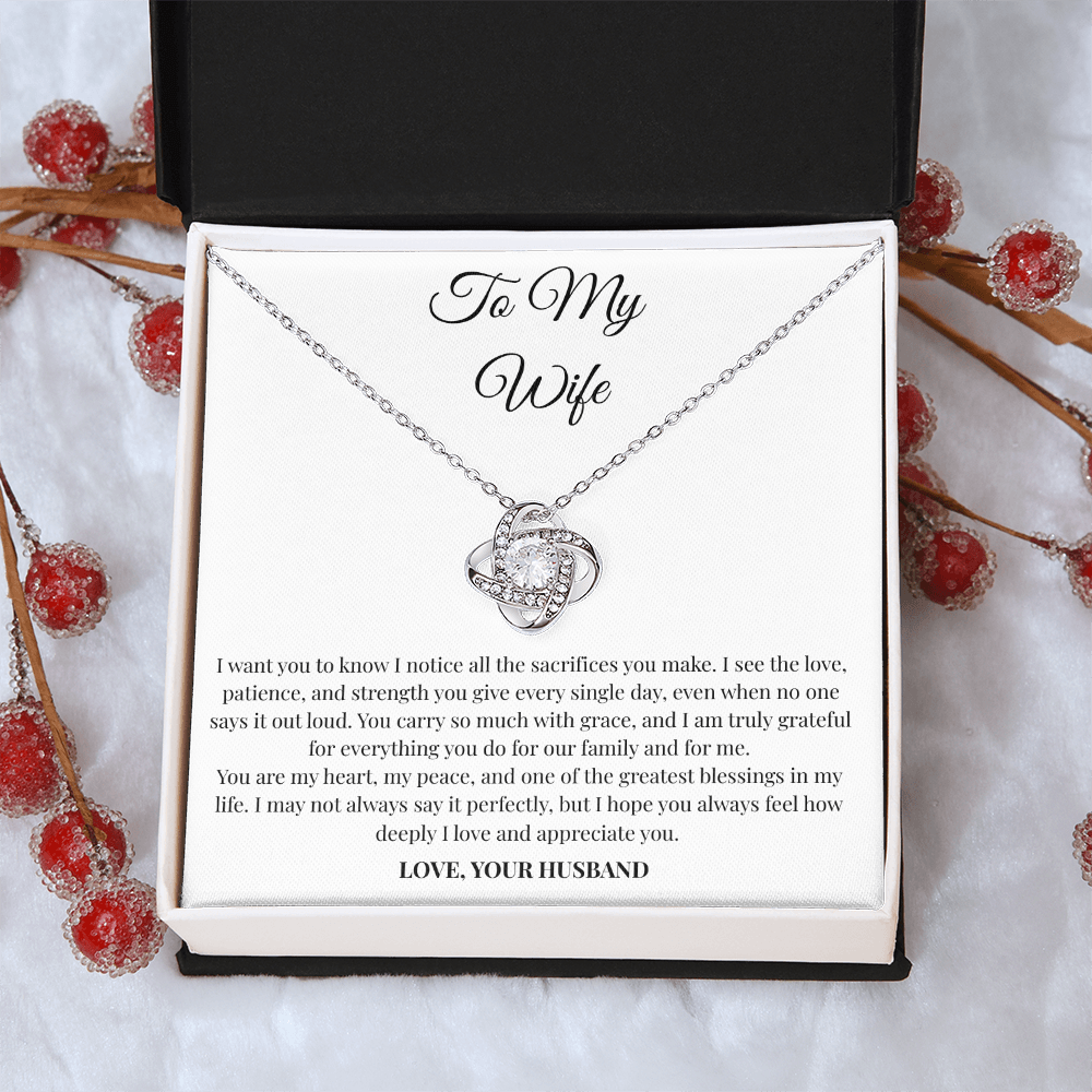 To My Wife Sacrifice Message Card Necklace – Love Knot Gift from Husband