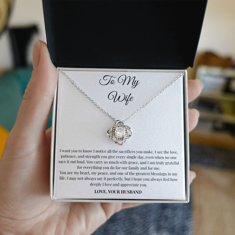 To My Wife Sacrifice Message Card Necklace – Love Knot Gift from Husband